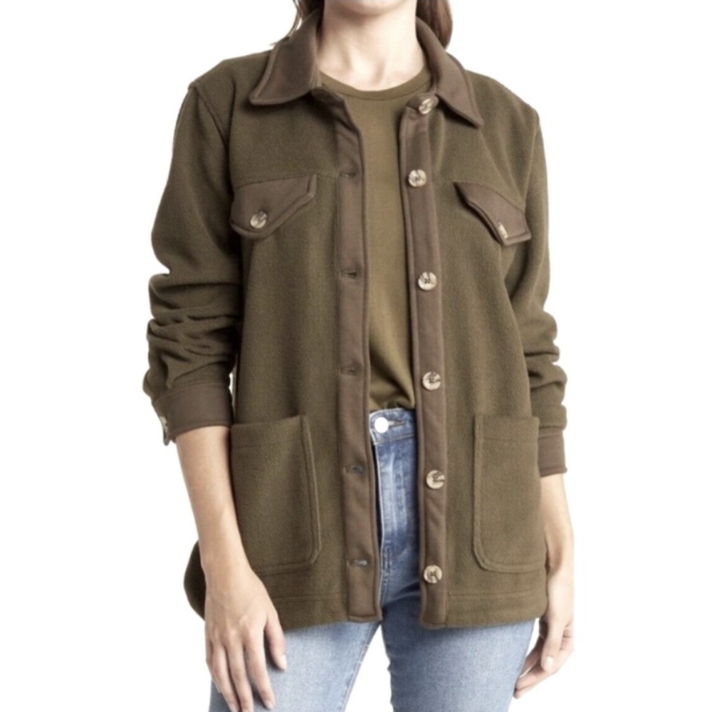 Blank NYC Green Sherpa Shacket SZ Med